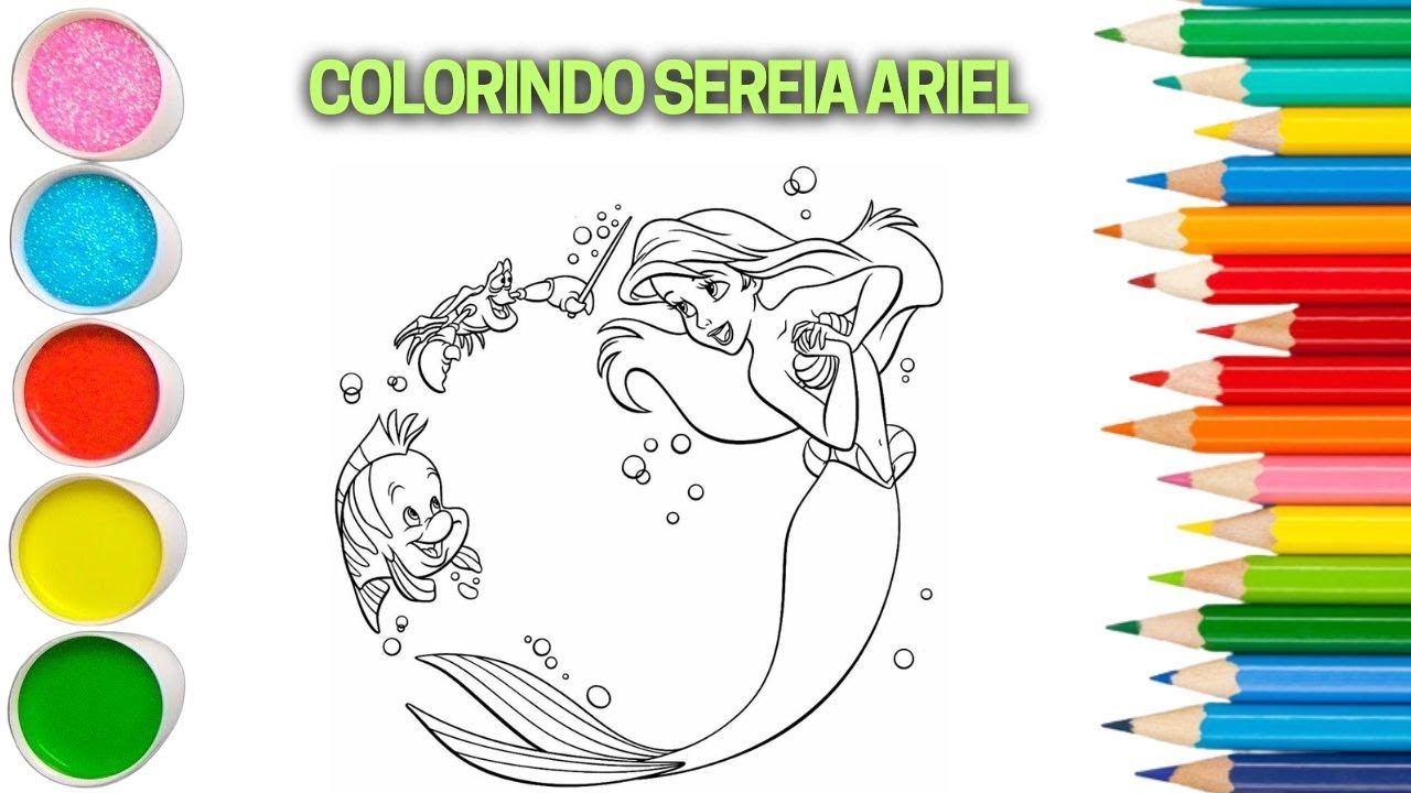 desenho-para-colorir-sereia-ariel-e-o-peixinho-linguado-youtube
