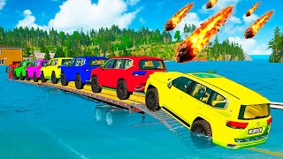 Triple Flatbed Trailer Mcqueen Transportation With Truck  Speedbumps Vs Cars Vs Train  Beamng 79
