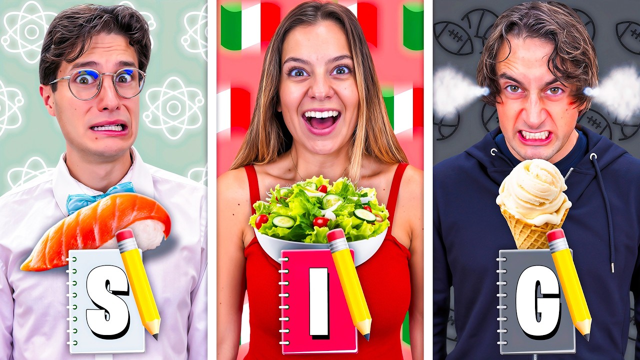 MANGIAMO SOLO CIBO DELLA PRIMA LETTERA DELLA NOSTRA MATERIA PREFERITA A SCUOLA CHALLENGE!📚