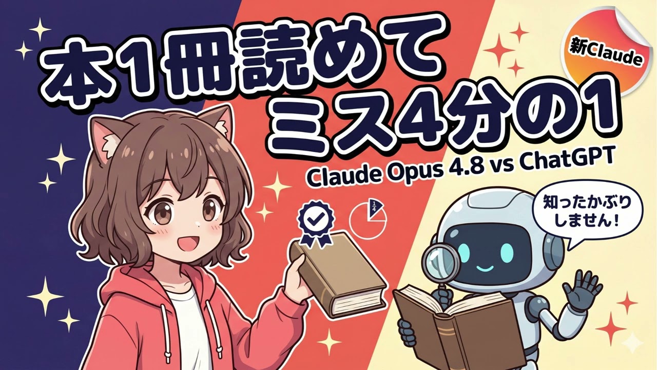 新Claude】本1冊読めてミス4分の1｜Opus 4.8 vs ChatGPT【初心者向け