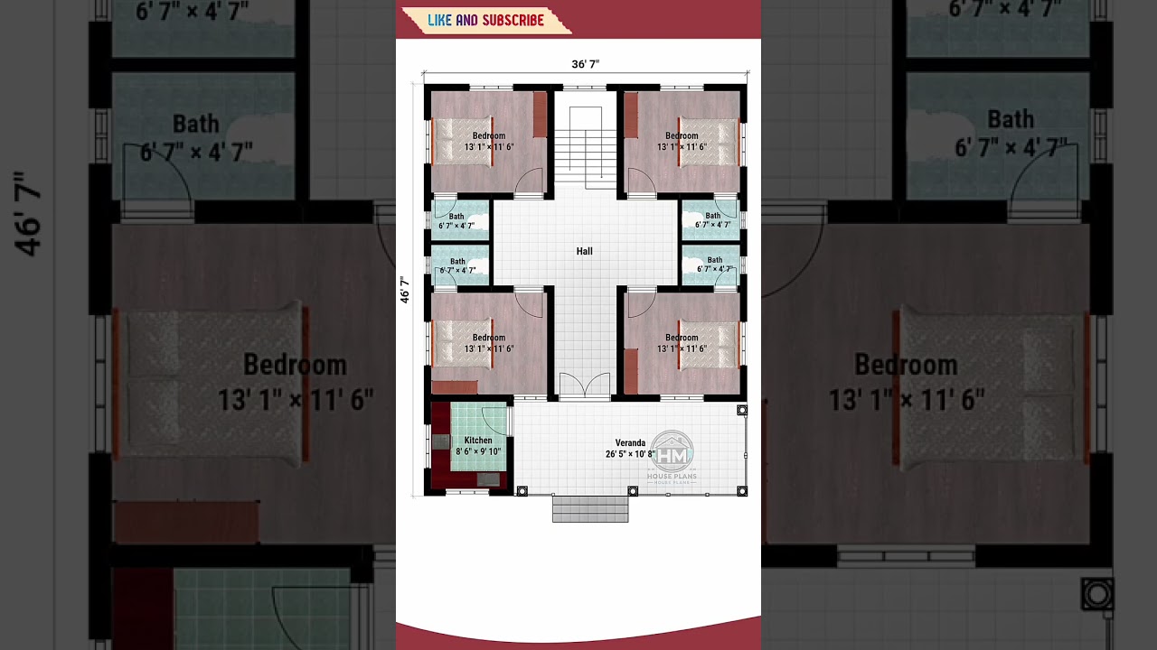 Spacious 4BHK House Design | Perfect 36'7" x 46'7" Floor Plan