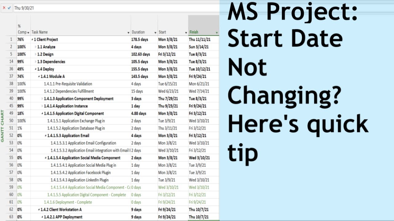 MS Project Reason Why Start Date Doesn t Change On Updating
