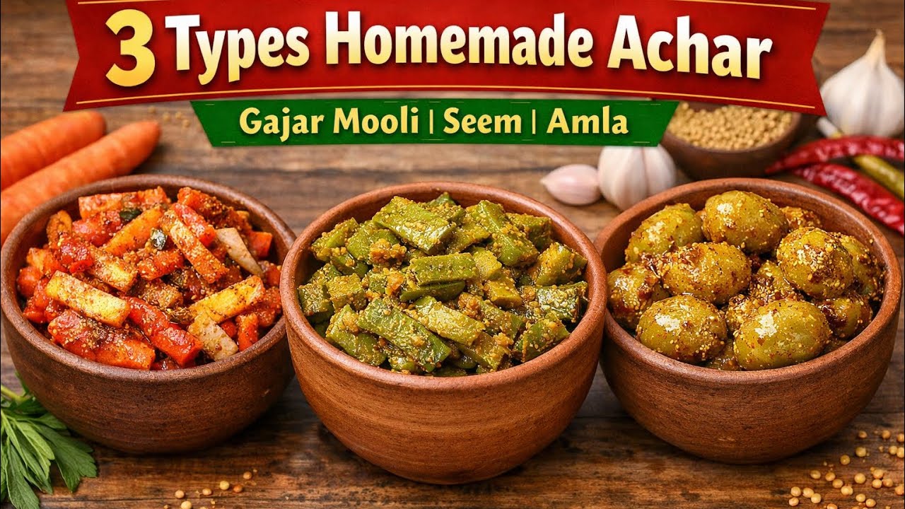 Sirf 1vlog main 3 Achar/ healthy Desi gaun stile pickle recipe 😍