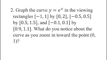 2. Graph the curve y=e^x in the viewing rectangles [-1,1] by [0,2], [-0.5,0.5] by [0.5,1.5], and