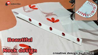 Neck design for printed cotton kurti || Latest neck design with piping and buttons