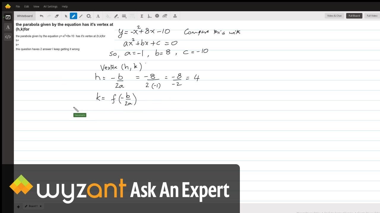 The Parabola Given By The Equation Has It S Vertex At H K For Wyzant Ask An Expert