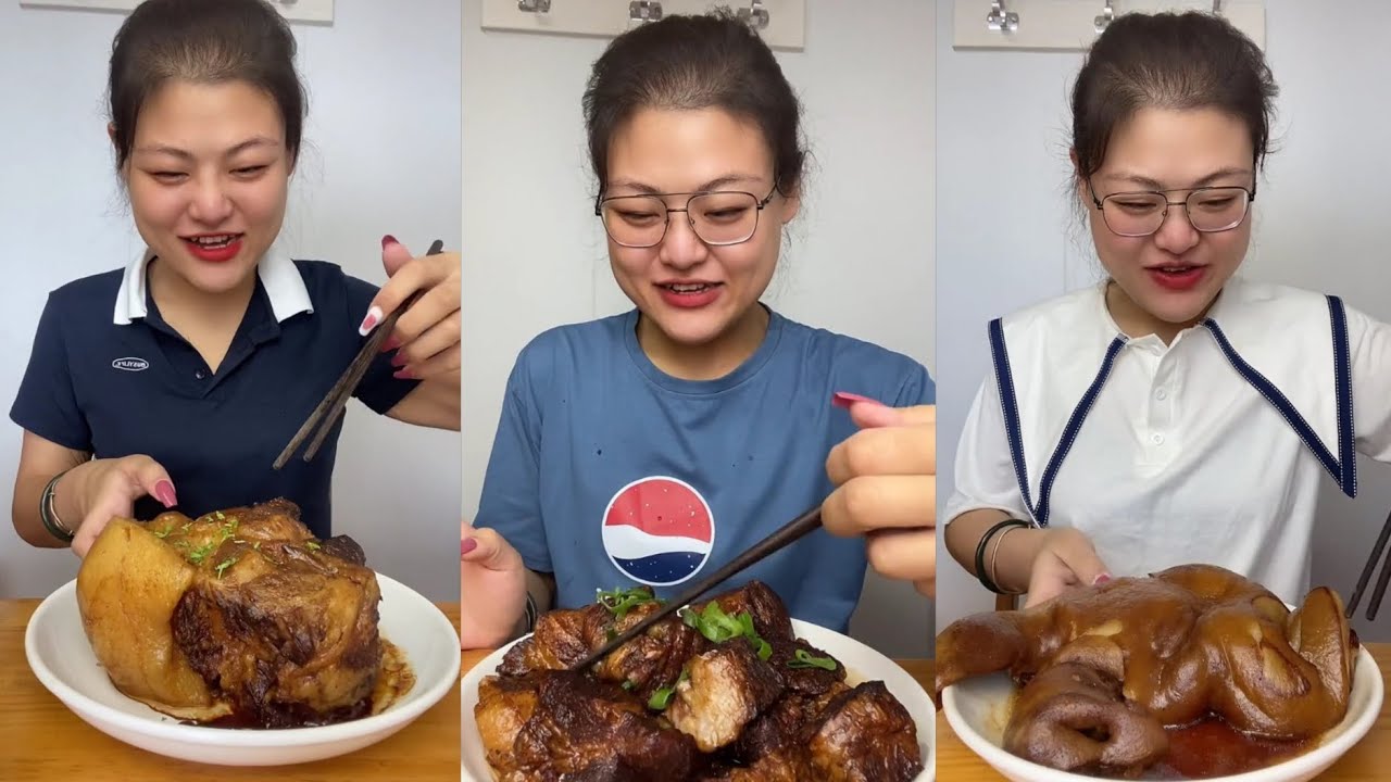 Mukbang Challenge:Eat cow tongue belly rib belly pork skin roll 🥐#mukbang #yummyfood  #eatingsounds