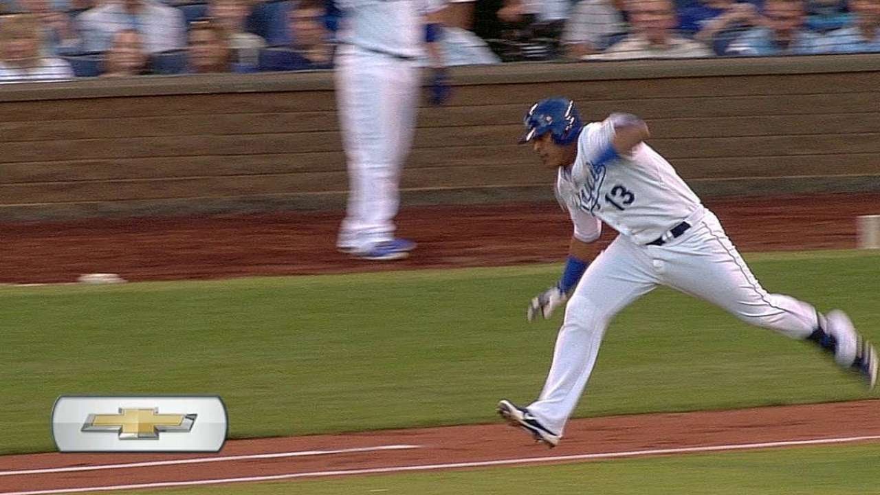 Perez trips over his own bat running to first - YouTube