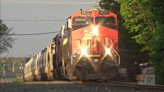 Monster Stack Train CN 120 w/DPU Rolling thru Downtown Moncton, NB during Morning Golden Hour