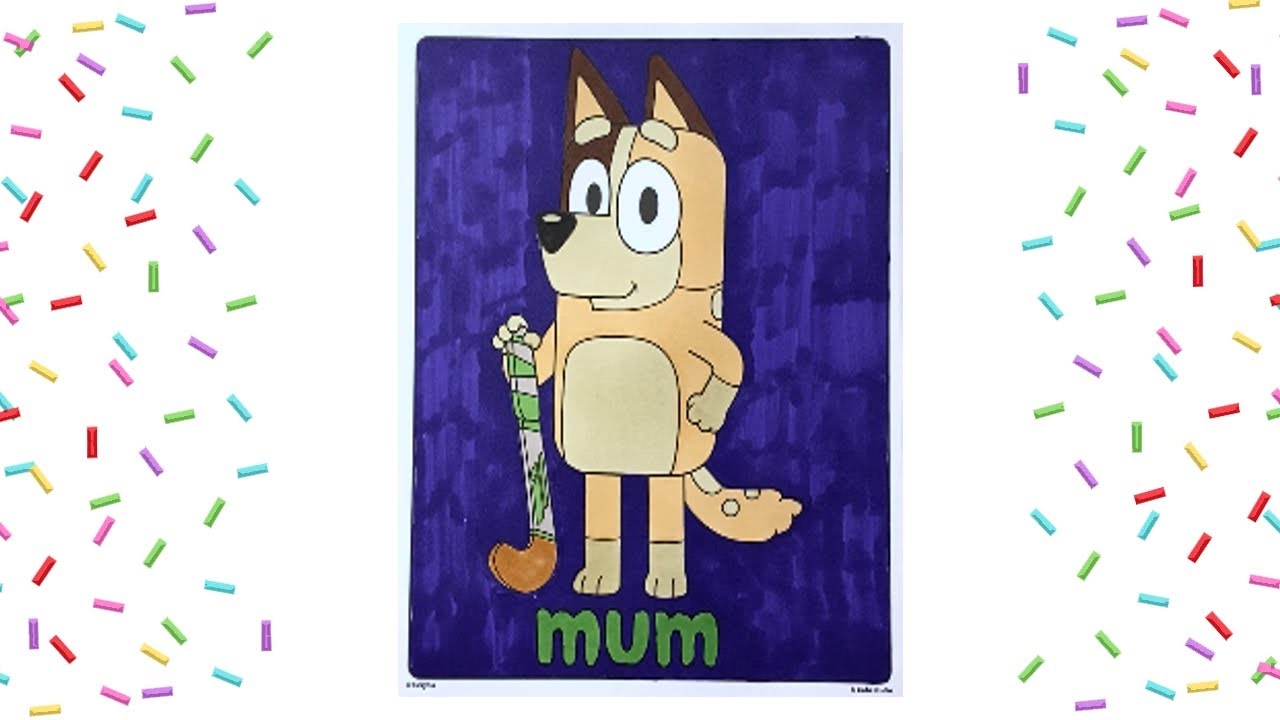 Coloring Disney Bluey's Mum Playing Hockey Coloring Page with Markers