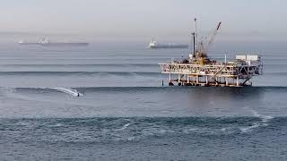 Maxed out Seal Beach swell Esther oil platform waves Jan 6 11 and 13. Drone Video Cloudbreak