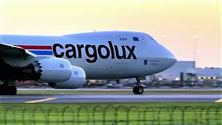 Cargolux Boeing 747-8F LX-VCN | Sunrise Takeoff from Miami with Skyline on the Horizon