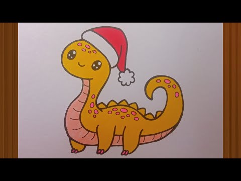 How To Draw a Cute Christmas Dinosaur // Dinosaur Drawing Easy