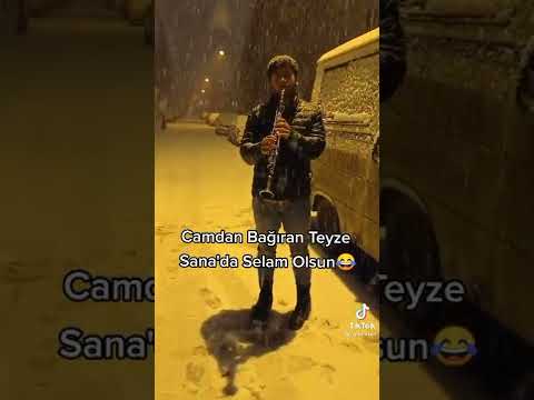 Karlı havada Klarnet çalan genç...