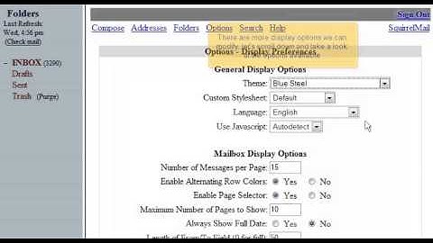 How to modify display preferences in SquirrelMail