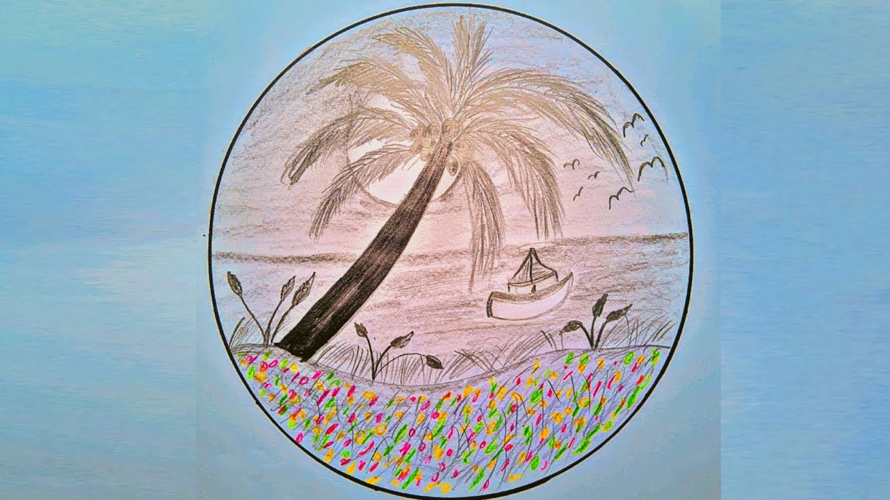 beautiful pencil art | arts tips | sea beach drawing | simply drawing | easy arts