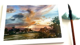 Paint a sunset with watercolors. Real speed