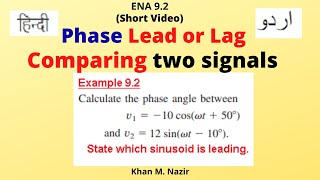 phase lead-lag || how to calculate phase angle between two signals || example 9.2 || ena 9.2(8)