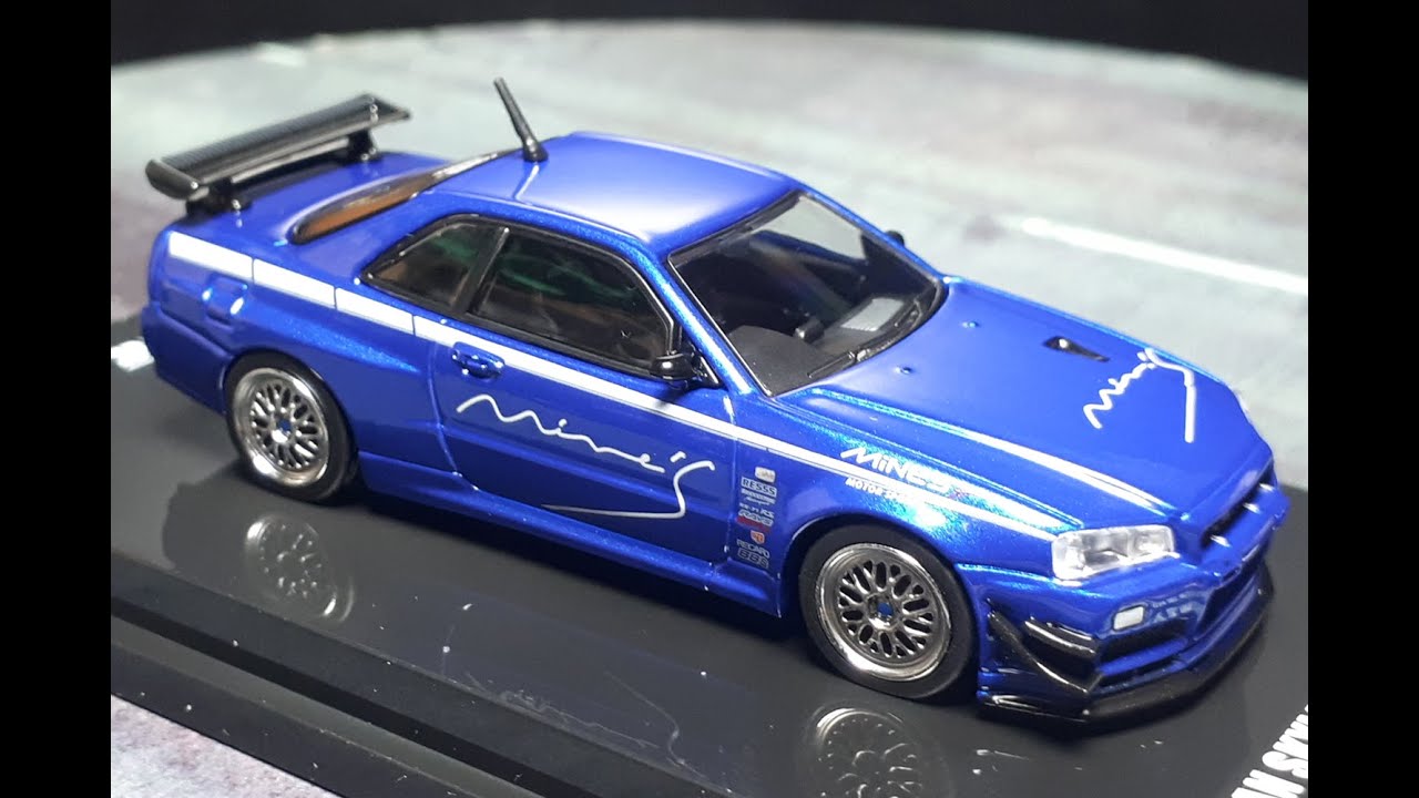 1/64 Nissan Skyline R34 Mine's by Inno64 diecast model review