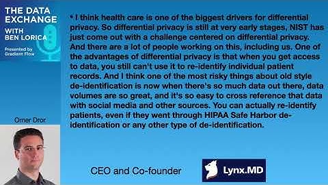 Omer Dror on Differential Privacy and de-identification in healthcare