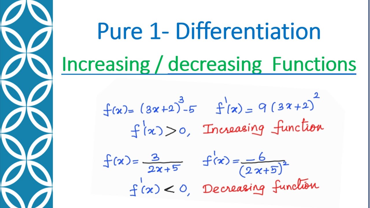 5.3 Differentiation - Increasing Decreasing Function | Ex 1| Pure1 ...
