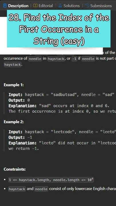 28. Find the Index of the First Occurrence in a String (Easy) #leetcode ...