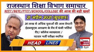 राजस्थान शिक्षा विभाग समाचार 21 अप्रैल 2021/Educational news todays/शिक्षा रोजगार की आज की खबरें