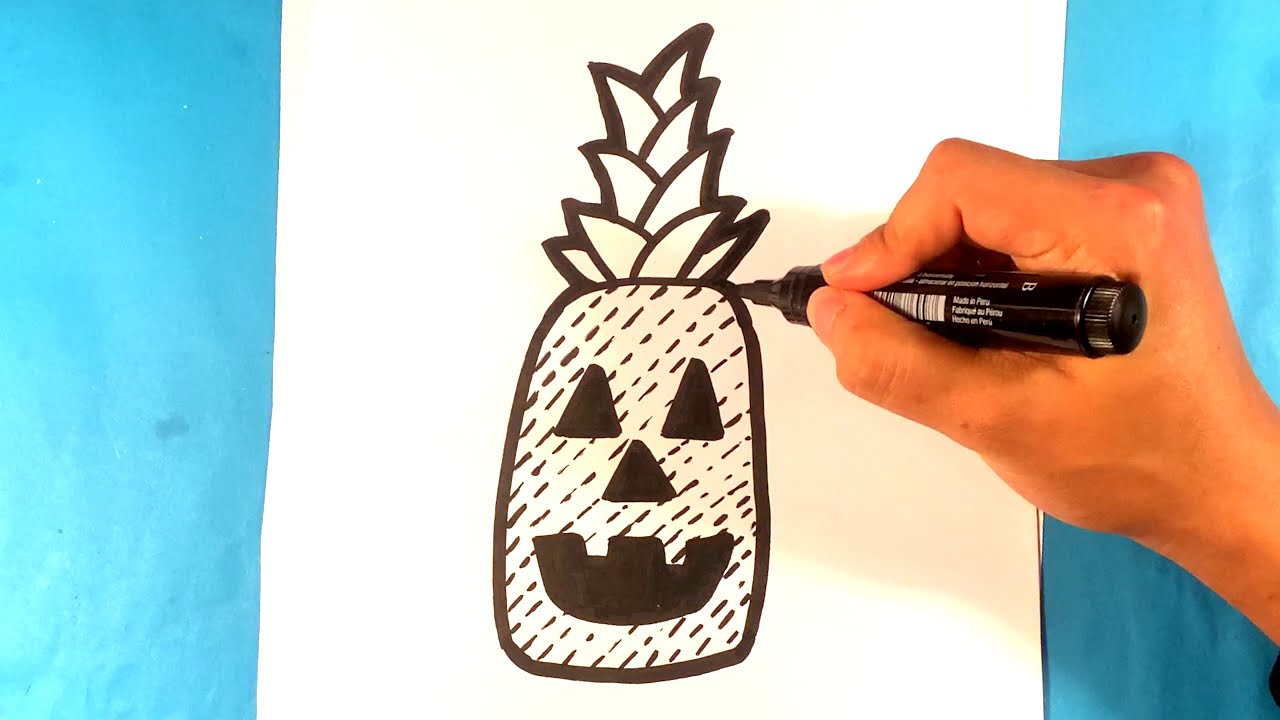 How to Draw a Pineapple Jack-o-Lantern - Halloween Drawings - YouTube