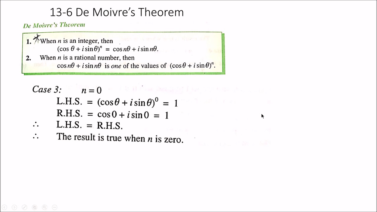 2 De Moivre's Theorem 1 Proof of De Moivre's theorem by mathematical induction