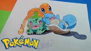 Drawing - (BULBASUR, CHARMANDER, SQUIRTLE) - How to draw - POKEMON screenshot 2