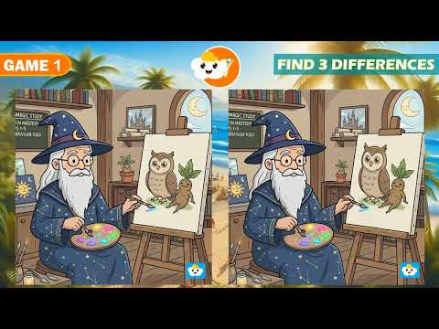 Compilation Spot The Difference Puzzle | Wizard Painting On Canvas Reading Book Walking In Castle