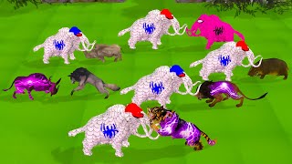 5 white mammoth vs evil wolf mammoth elephant rhinoceros tiger hippopotamus lion fight cartoon video