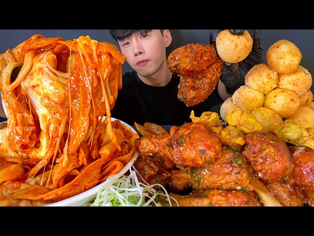 ASMR MUKBANG 엽떡 + 60계치킨 - 간지치킨 고추치킨 6초치킨 닭다리 + 치즈볼 먹방 / FRIED CHICKEN + TTEOKBOKKI EATING SHOW トッポッキ