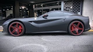 Jamboolio records a very unique ferrari f12 berlinetta with matte
black wrap complete satin finish done by elite wrap, making this
stunning supercar...