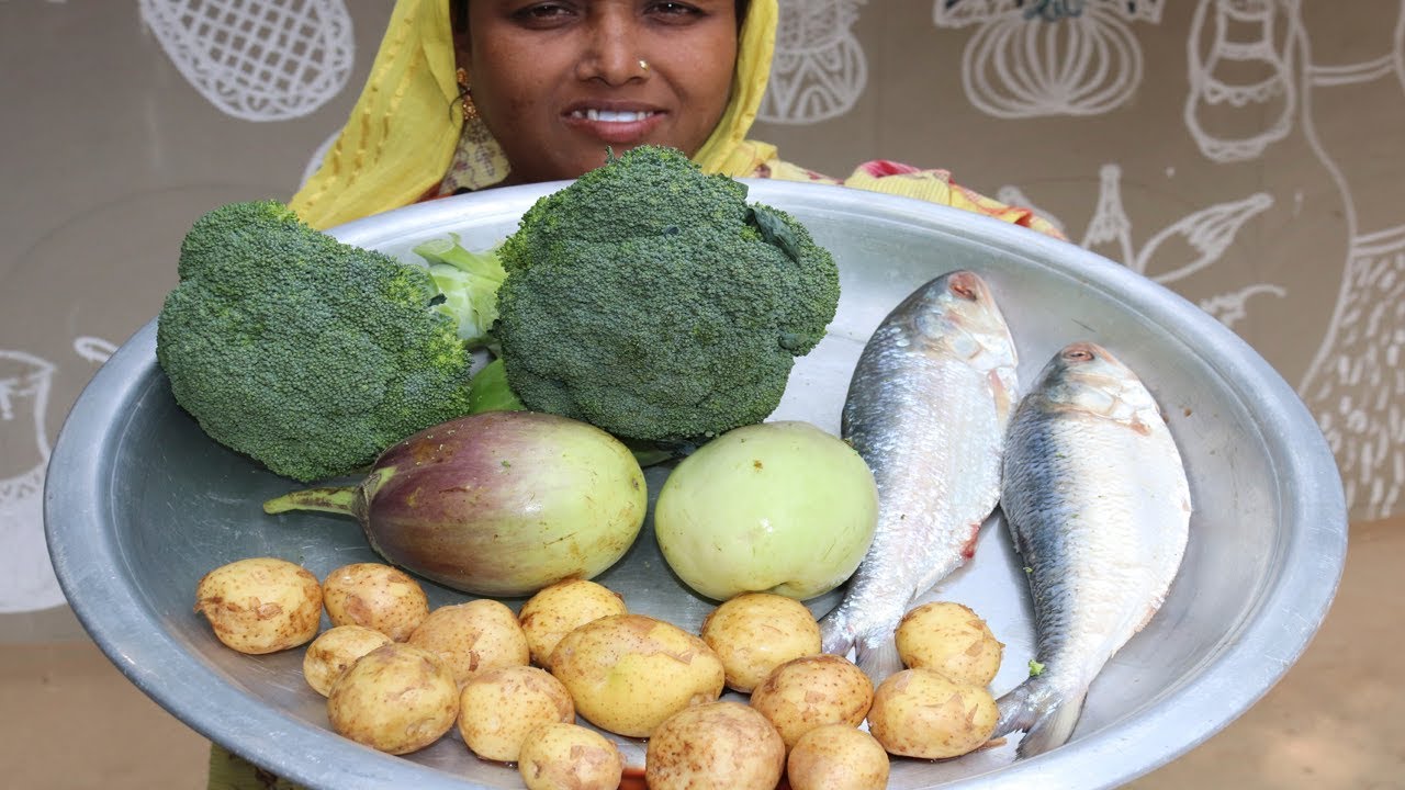Village Food Farm Fresh Broccoli Recipe Village Style Delicious Fresh Broccoli & Hilsa Fish Cooking