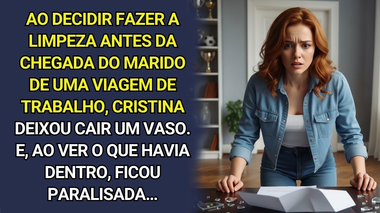 Ao arrumar a casa antes do retorno do marido de uma viagem, ela  deixou cair um vaso sem querer…