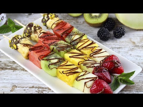 Brochetas de frutas con chocolate  🍡🍉🍌🥝🍓 | Recetas saludables para verano