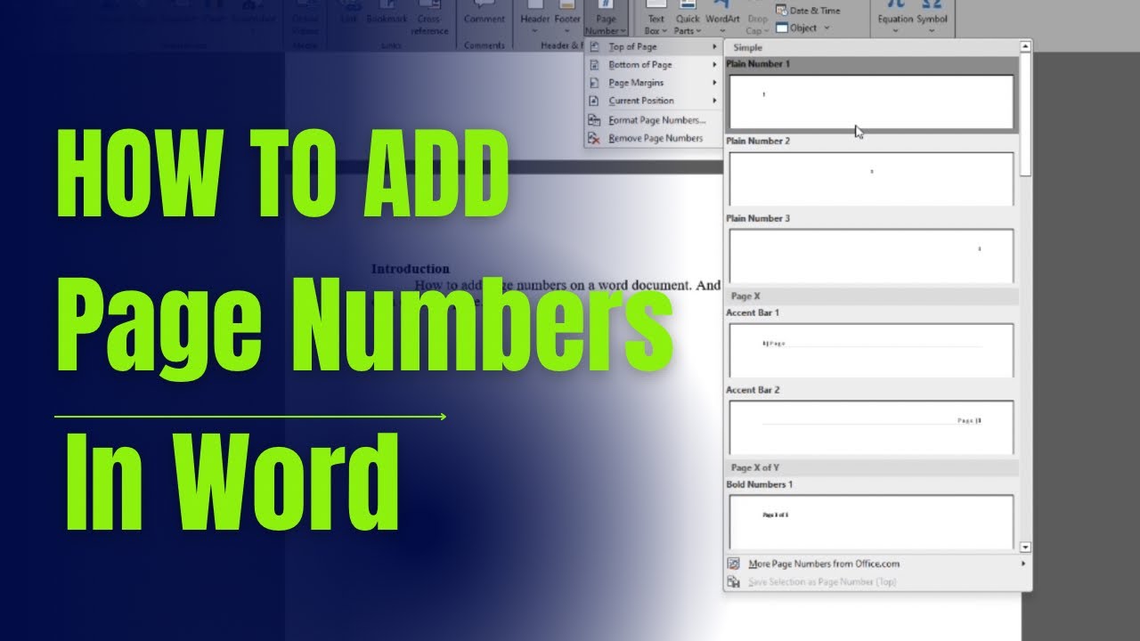 How to Add Page Numbers in Word - YouTube