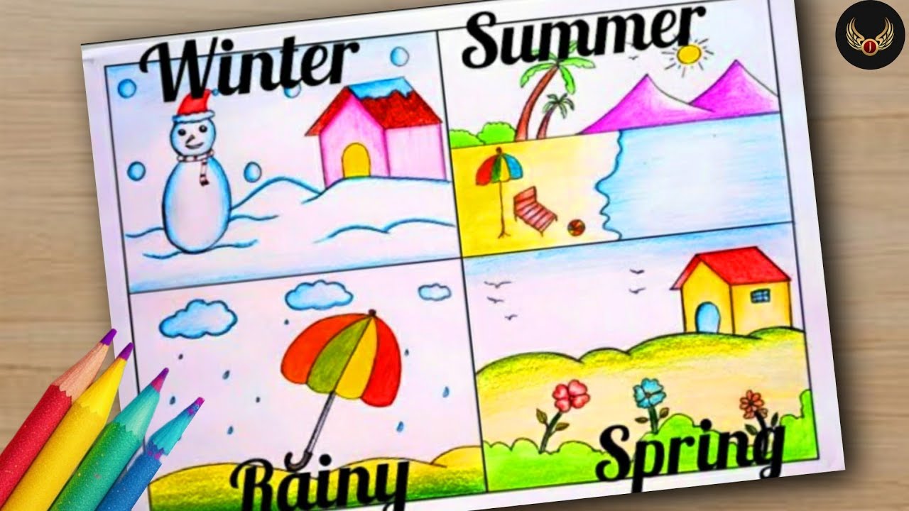 Four Seasons Drawing / Season Sketch Drawing For Project / How To Draw ...