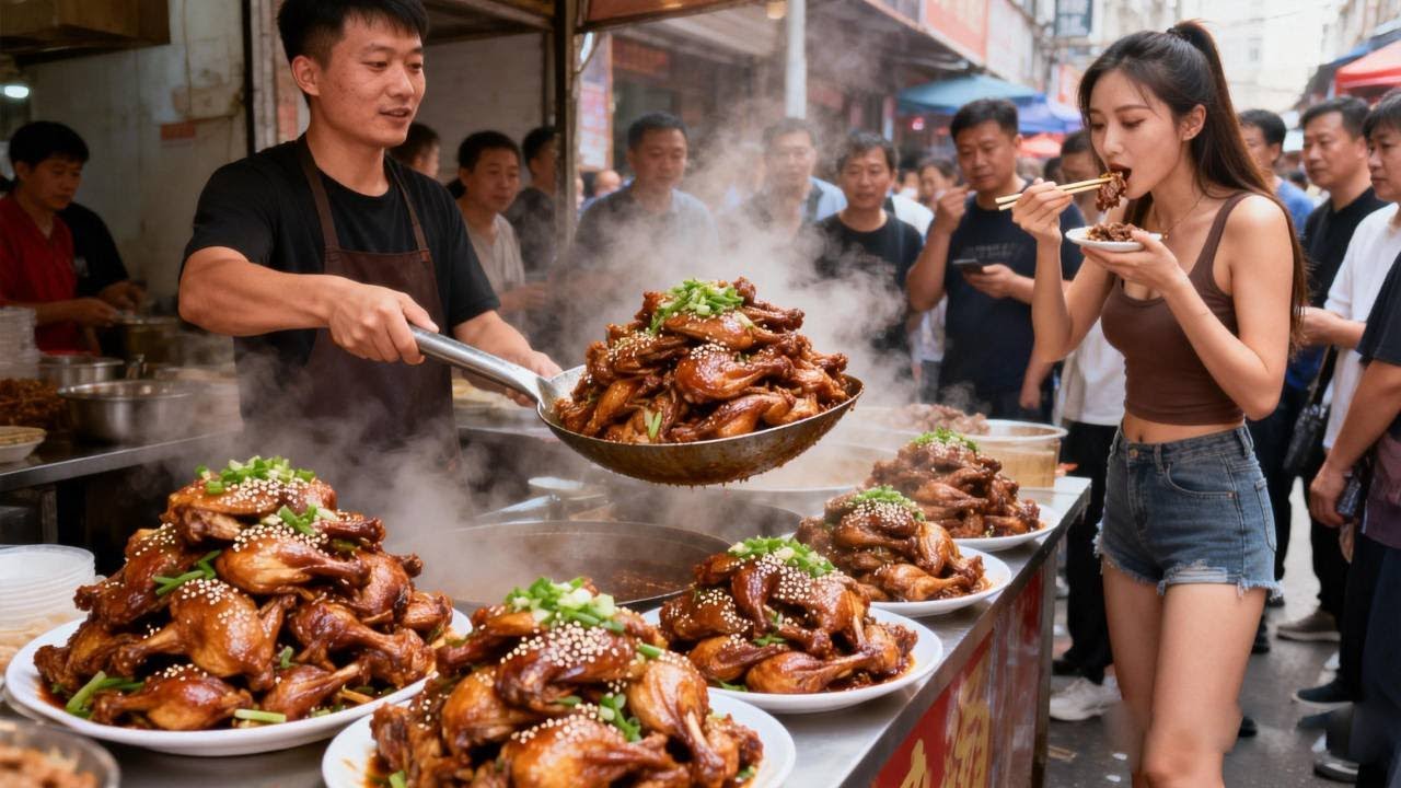 山东农村赶大集来找小胖吃正宗的临沂炒小公鸡，10块一斤的小公鸡配着大葱吃太过瘾了哈哈【我是忐忑妞】