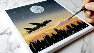 Easy Acrylic Painting For Beginners | Airplane Aesthetic Painting | Mini Canvas