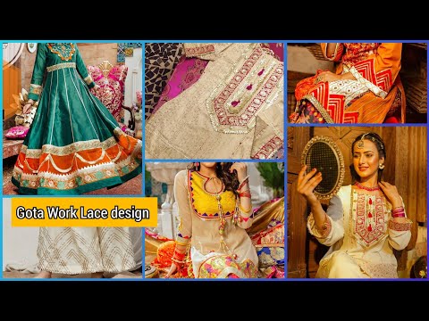 65 Latest New Rising Fashion trend gota Work Lace Ghair Daman,Neck Designs, Trouser, Sleev Designs