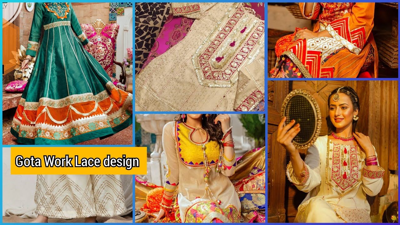 65 Latest New Rising Fashion trend gota Work Lace Ghair Daman,Neck Designs, Trouser, Sleev Designs