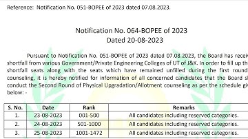 JKBOPEE 12TH BASED MERIT || 2ND ROUND COUNSELLING SCHEDULE  RELEASED FOR ENGENEERING STUDENTS