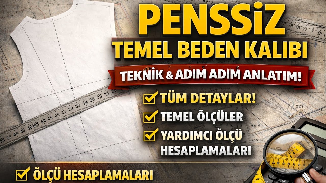 Penssiz Temel Beden Kalıbı Hazırlanışı(Ölçü Hesaplamaları ve  Çok Detayli Anlatım)