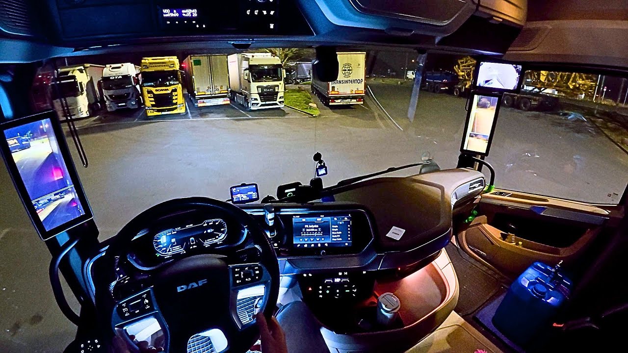 POV 4K truck Nikotimer left the Polish city and headed to Germany on the motorway with a trailer