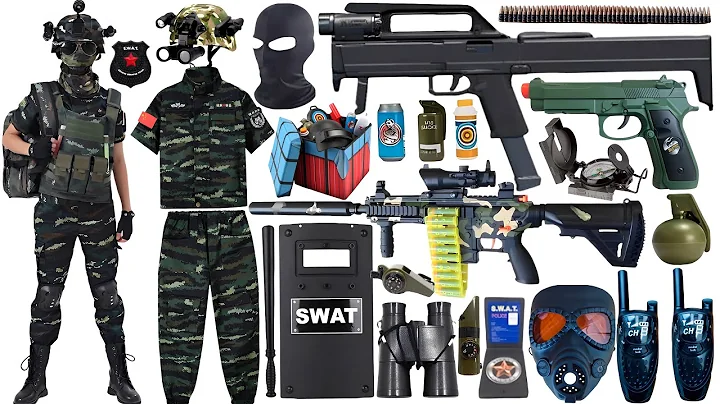 Unboxing of SWAT weapons toy set, FMG9 folding submachine gun, MK11 semi-automatic sniper rifle,M416