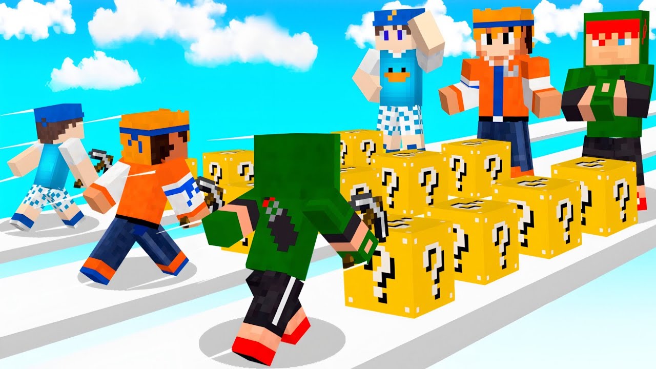 Семья Лучников в Гонке Лаки Блоков в Minecraft!!