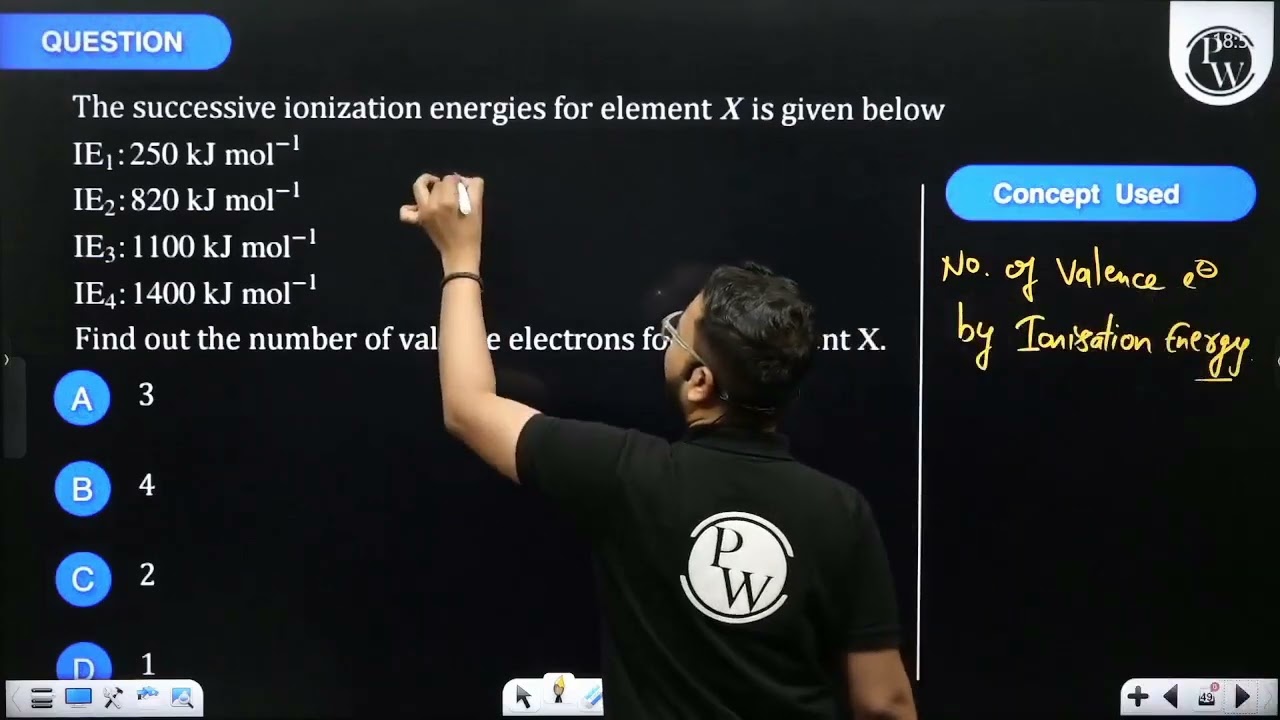 The successive ionization energies for element \(X\) is given below\[\begin{array}{ll}&nbsp;IE _....