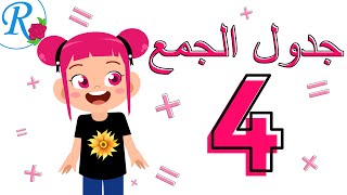 جدول الجمع للرقم أربعة | +4 | Addition | الرياضيات | بدون موسيقى | قناة روز للأطفال